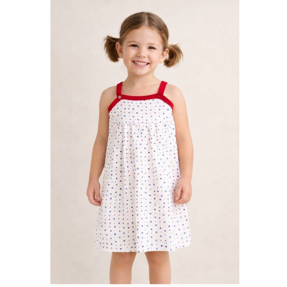 Petit Bateau Polka Dot Dress Girls White Red Blue Cotton Summer Dress Sz 2 T